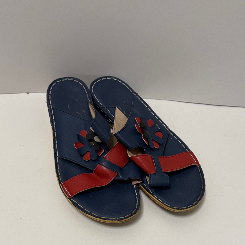 Navy Blue Red Floral Slide Sandals